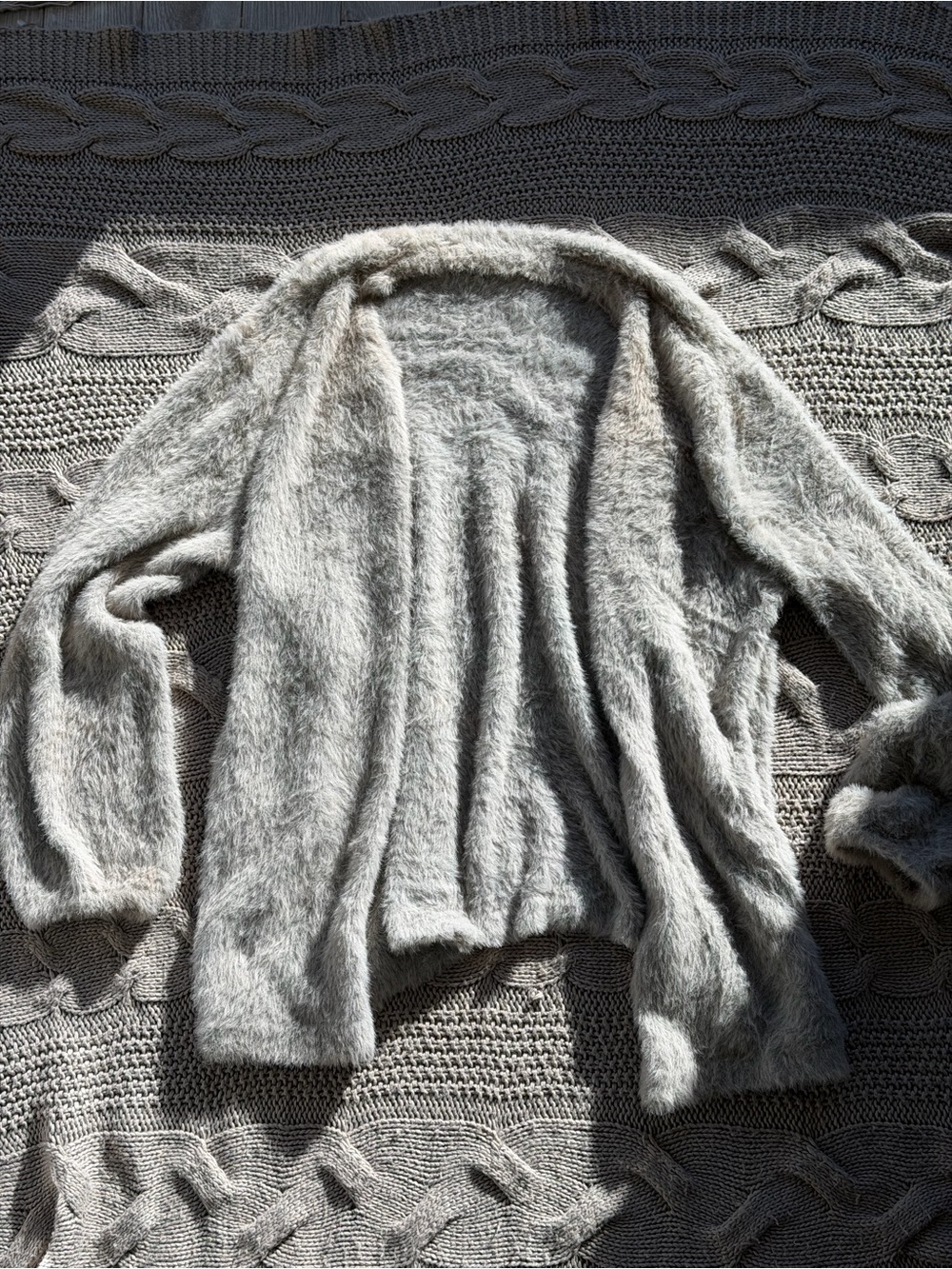 Super Cozy Lovers and Friends Open-Front Fuzzy Cardigan Sweater - Light Gray